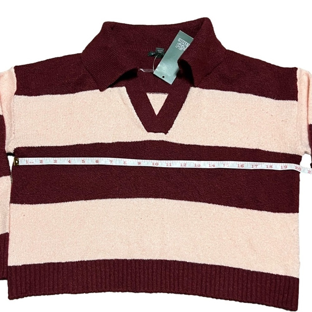 Wild Fable Maroon & Pink Striped Slouchy Collared Pullover Sweater Women’s Sz S - Picture 11 of 12